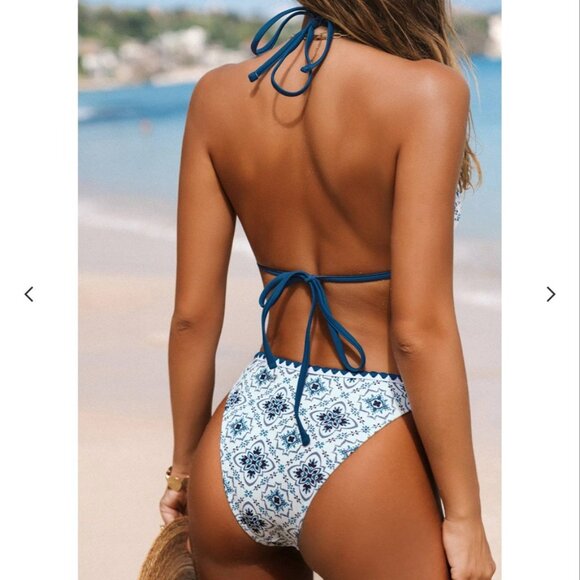 NWT Cupshe Floral Print Bikini Top & Knotted Shell Stitch Bottoms Set Size Small - Picture 4 of 6